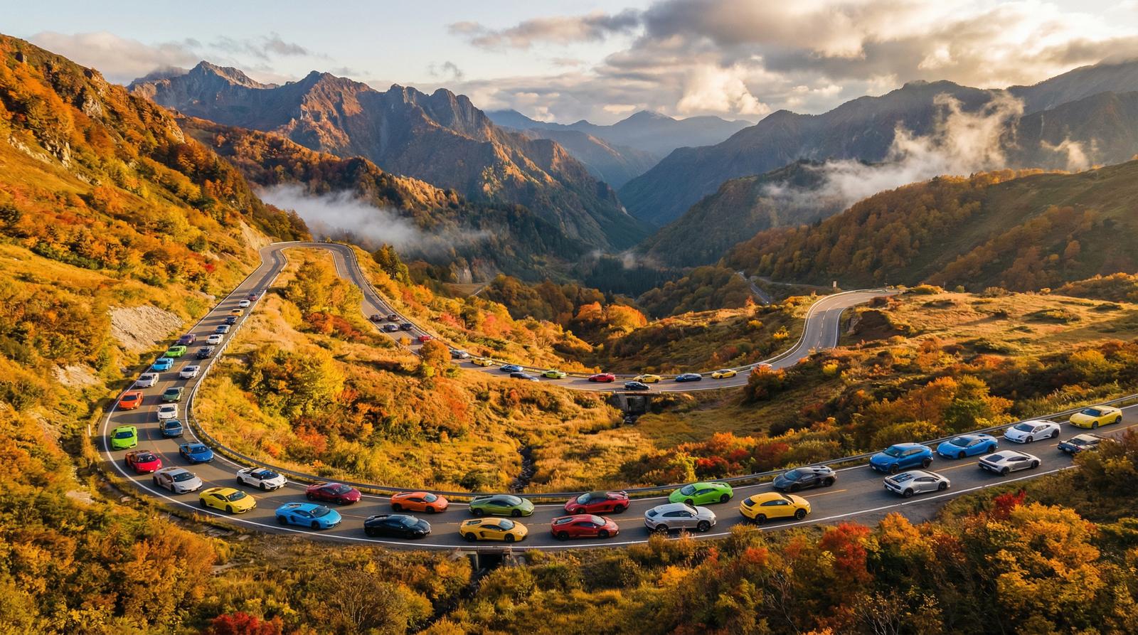 高清视频跑车视频-超跑车队山路巡游